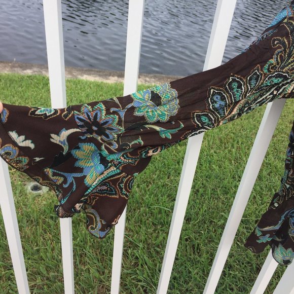 Allison Taylor Petit Ladies Ruffle V Neck Sheer Top - Picture 3 of 5